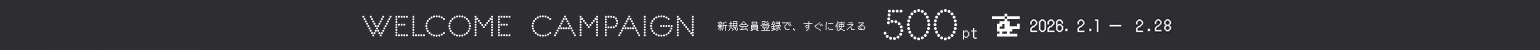WELCOME CAMPLAIGN 新規会員登録で、すぐに使える500pt 2/1 00:00:00 ~ 2/28 23:59:59まで