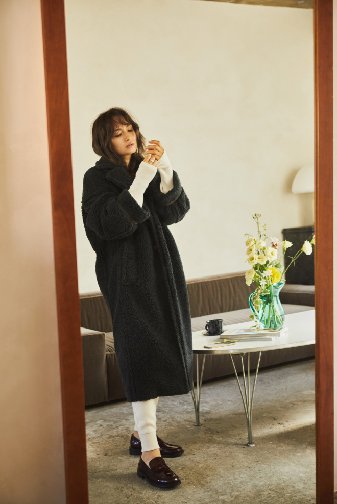 Boa_Coat×Knit_Cardigan×Knit_Pants