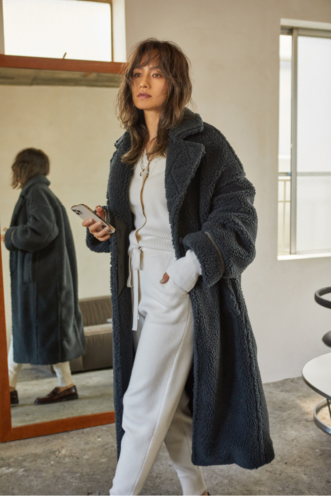 Boa_Coat×Knit_Cardigan×Knit_Pants