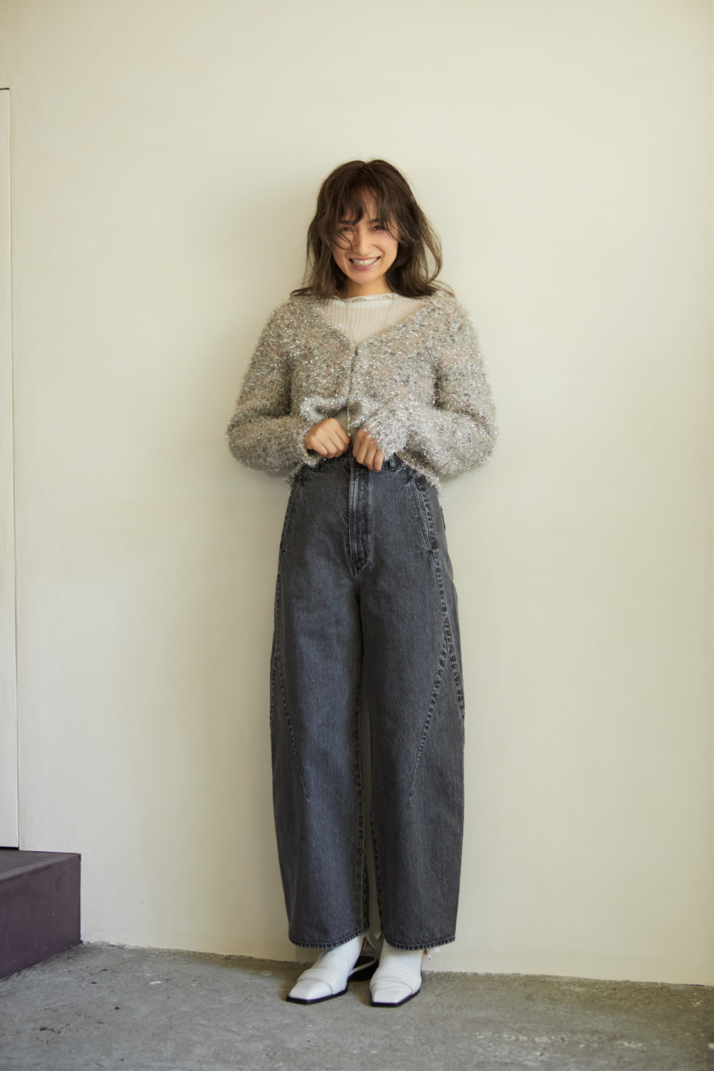 Knit_Cardigan×Sheer_Pullover×Denim_Pants