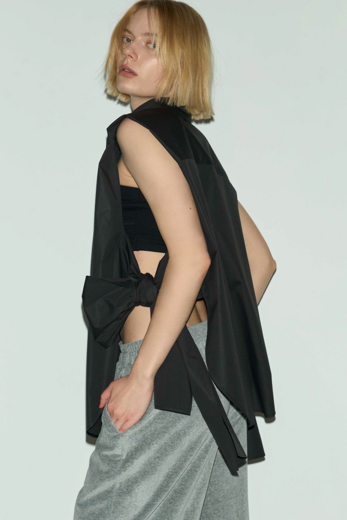 Side ribbon 2way sleeveless shirt 横
